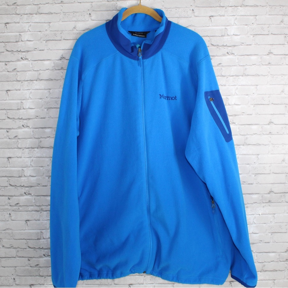 Marmot Men’s XXL Blue Full Zip Fleece Sweater, front pockets